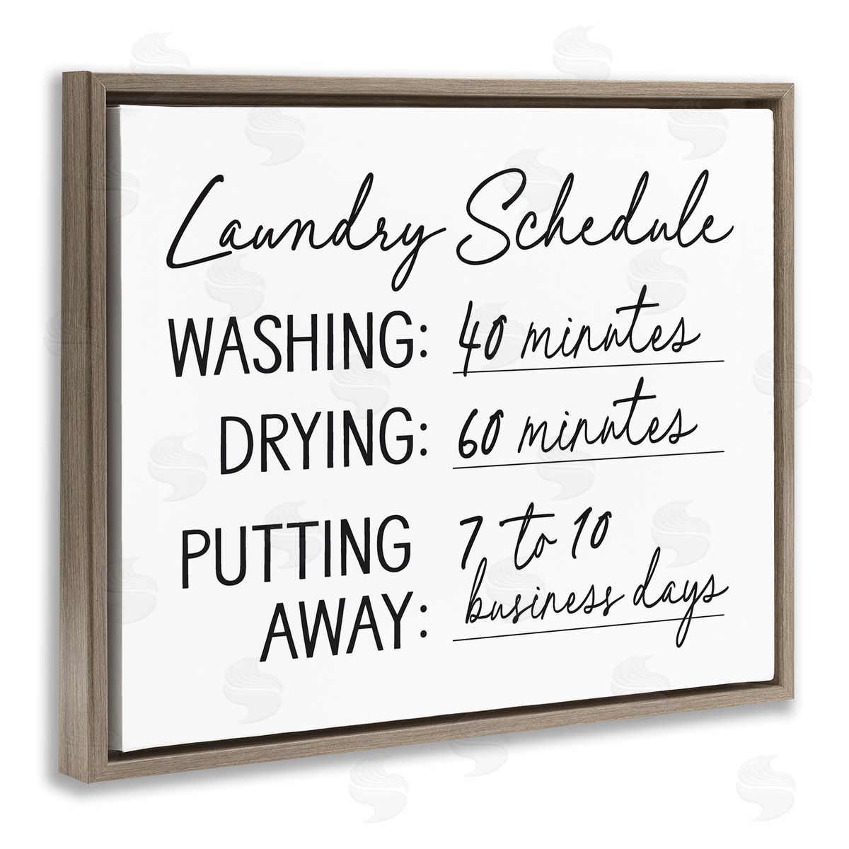 Lettered and Lined Laundry Schedule Witty Text Casual Home Sign  Brown Floating Frame Canvas Wall Art Print