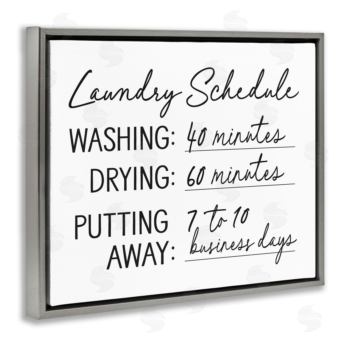 Lettered and Lined Laundry Schedule Witty Text Casual Home Sign  Gray Floating Frame Canvas Wall Art Print