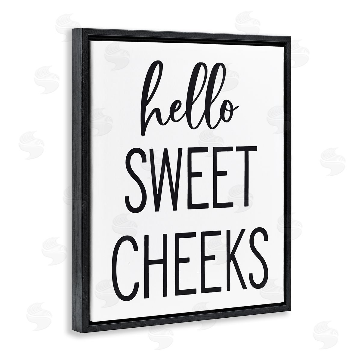 Lettered and Lined Hello Sweet Cheeks Silly Bathroom Washroom Humor  Black Floating Frame Canvas Wall Art Print