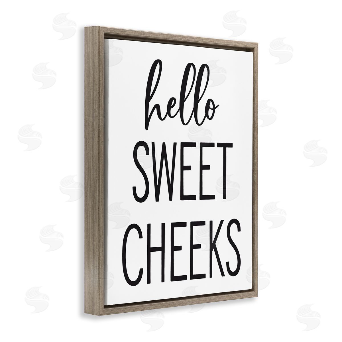Lettered and Lined Hello Sweet Cheeks Silly Bathroom Washroom Humor  Brown Floating Frame Canvas Wall Art Print
