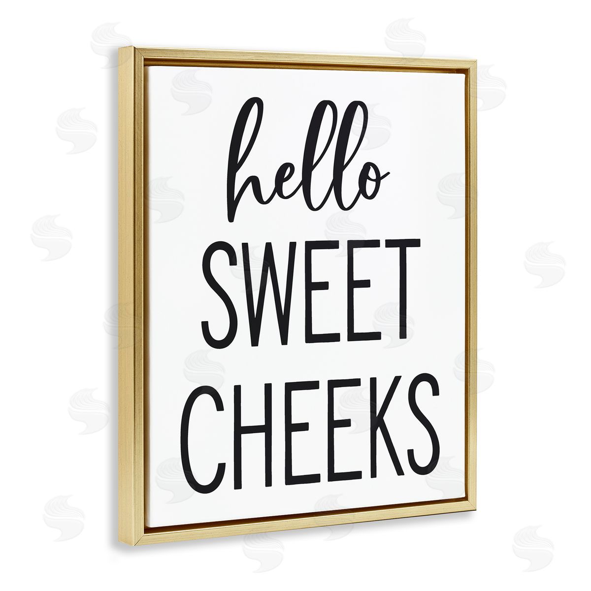 Lettered and Lined Hello Sweet Cheeks Silly Bathroom Washroom Humor  Gold Floating Frame Canvas Wall Art Print
