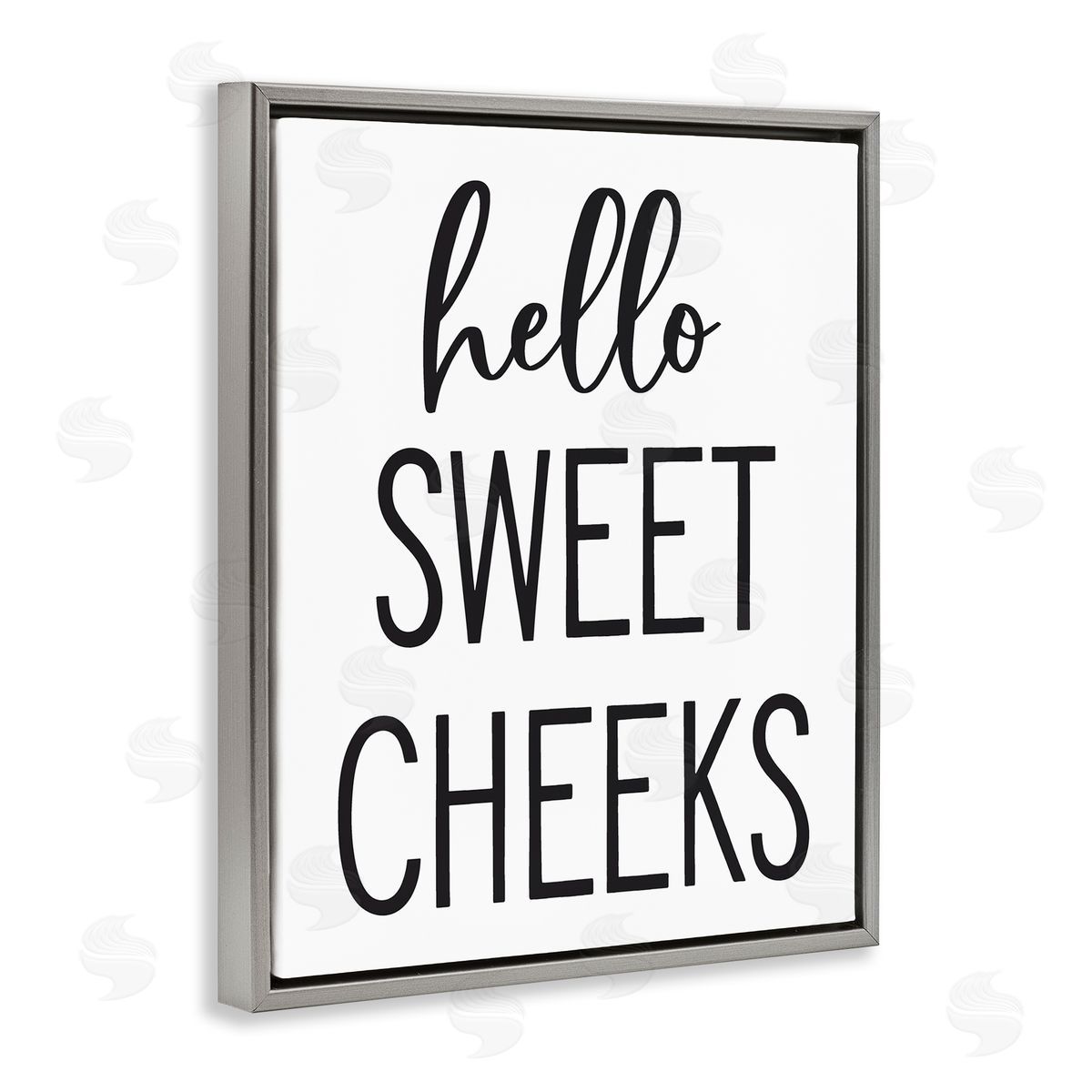 Lettered and Lined Hello Sweet Cheeks Silly Bathroom Washroom Humor  Gray Floating Frame Canvas Wall Art Print