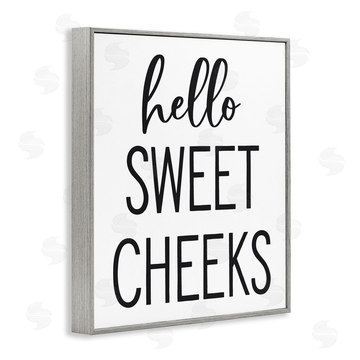 Lettered and Lined Hello Sweet Cheeks Silly Bathroom Washroom Humor  Gray Framed Giclee Wall Art Print