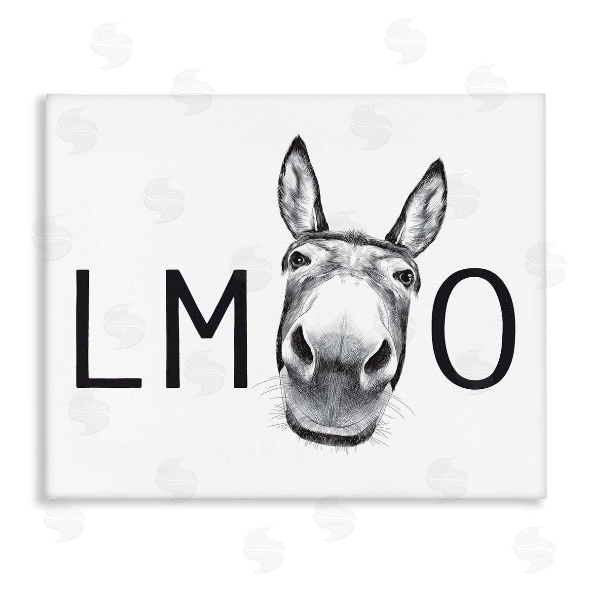 Lettered and Lined LMAO Donkey Amusing Monochrome Casual Animal Humor Stretched Canvas Wall Art Print