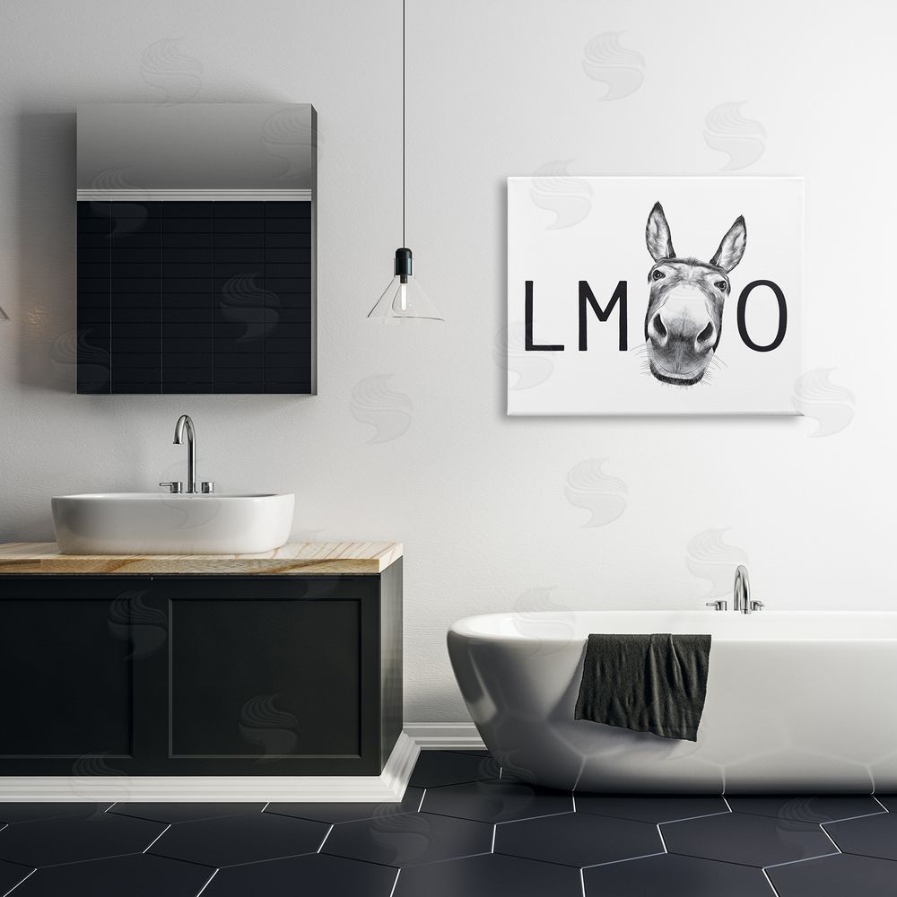 Lettered and Lined LMAO Donkey Amusing Monochrome Casual Animal Humor Canvas Wall Art Print in Room