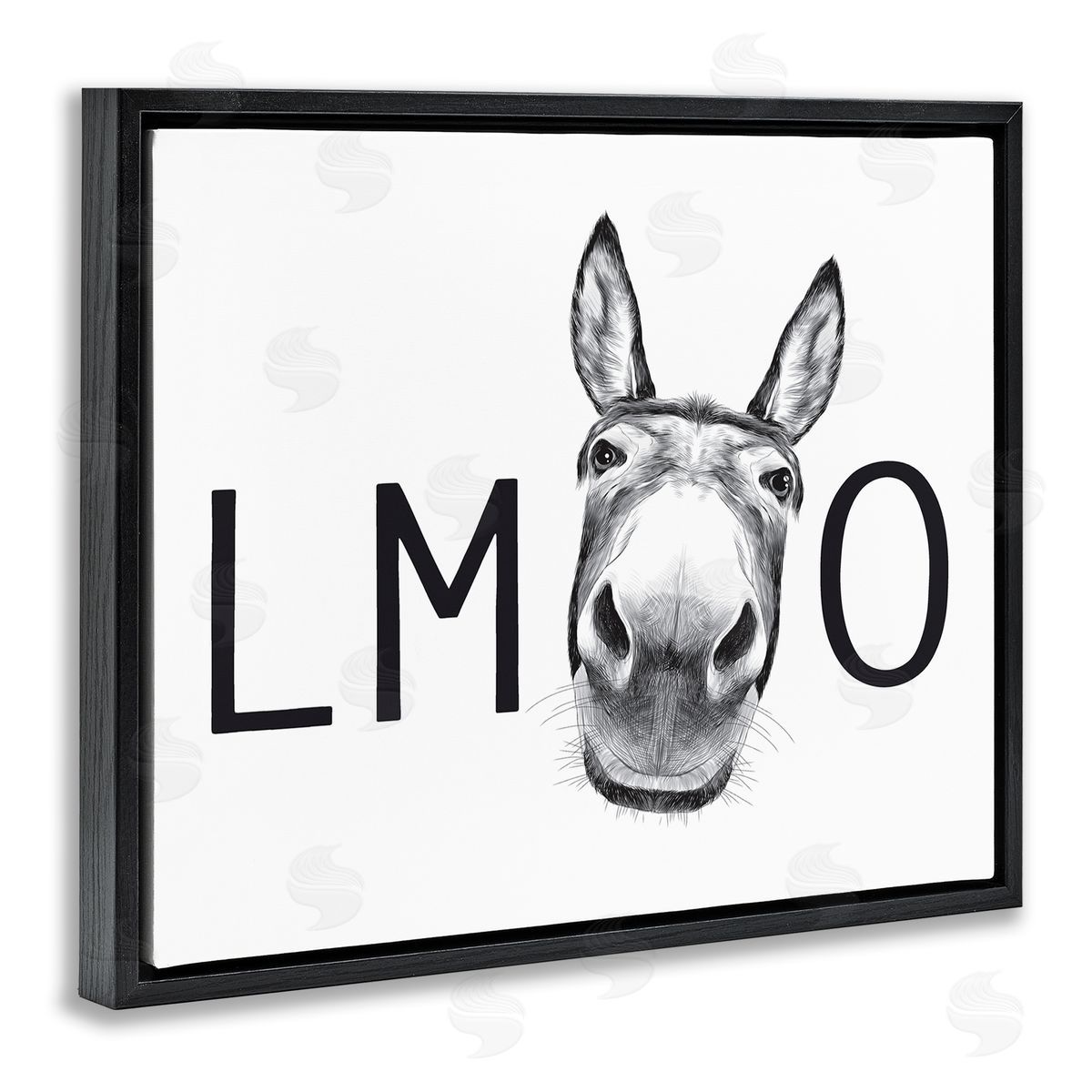 Lettered and Lined LMAO Donkey Amusing Monochrome Casual Animal Humor Black Floating Frame Canvas Wall Art Print
