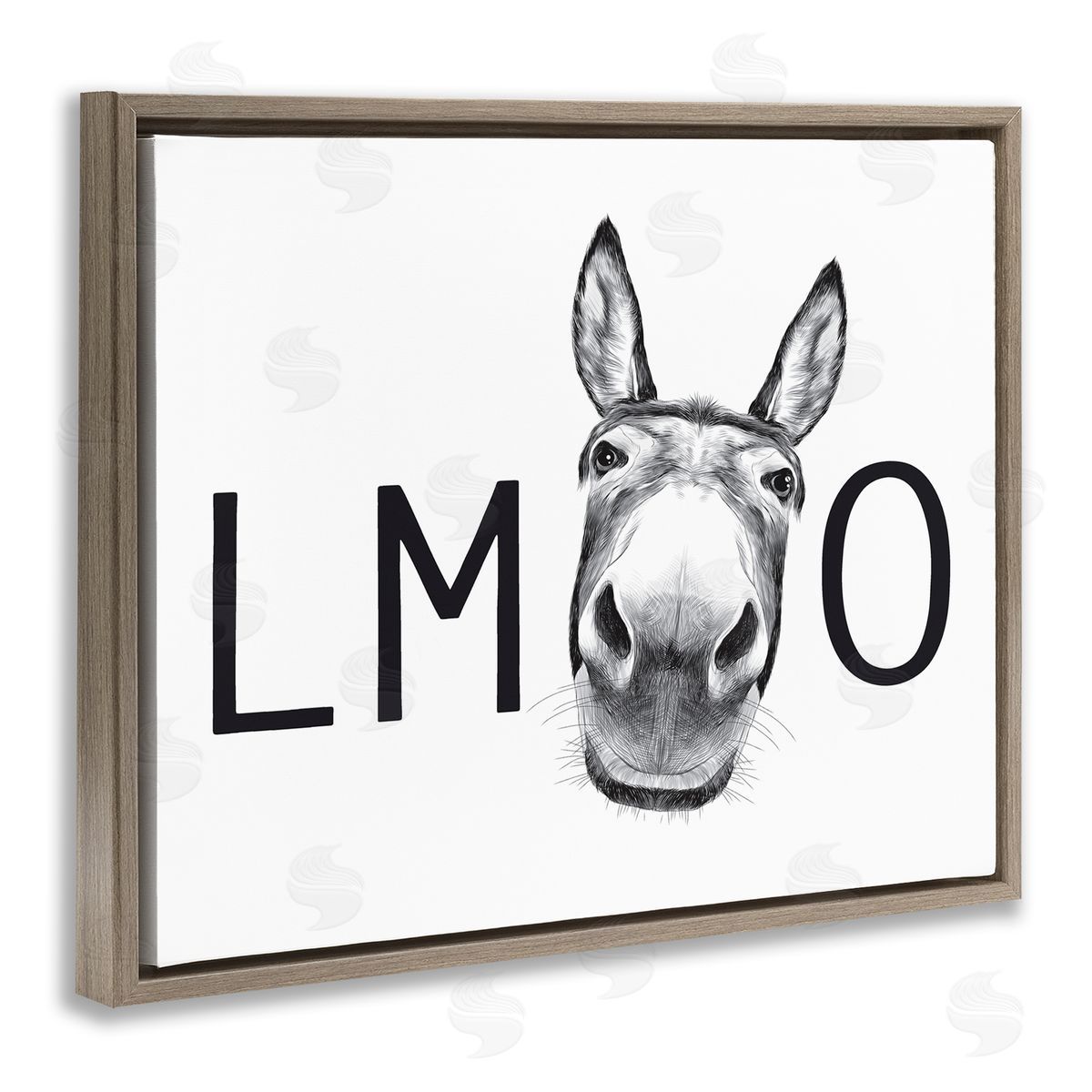 Lettered and Lined LMAO Donkey Amusing Monochrome Casual Animal Humor Brown Floating Frame Canvas Wall Art Print