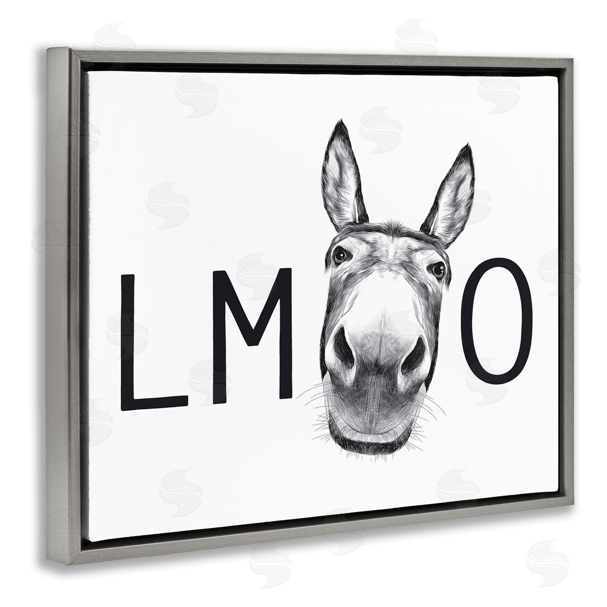 Lettered and Lined LMAO Donkey Amusing Monochrome Casual Animal Humor Gray Floating Frame Canvas Wall Art Print