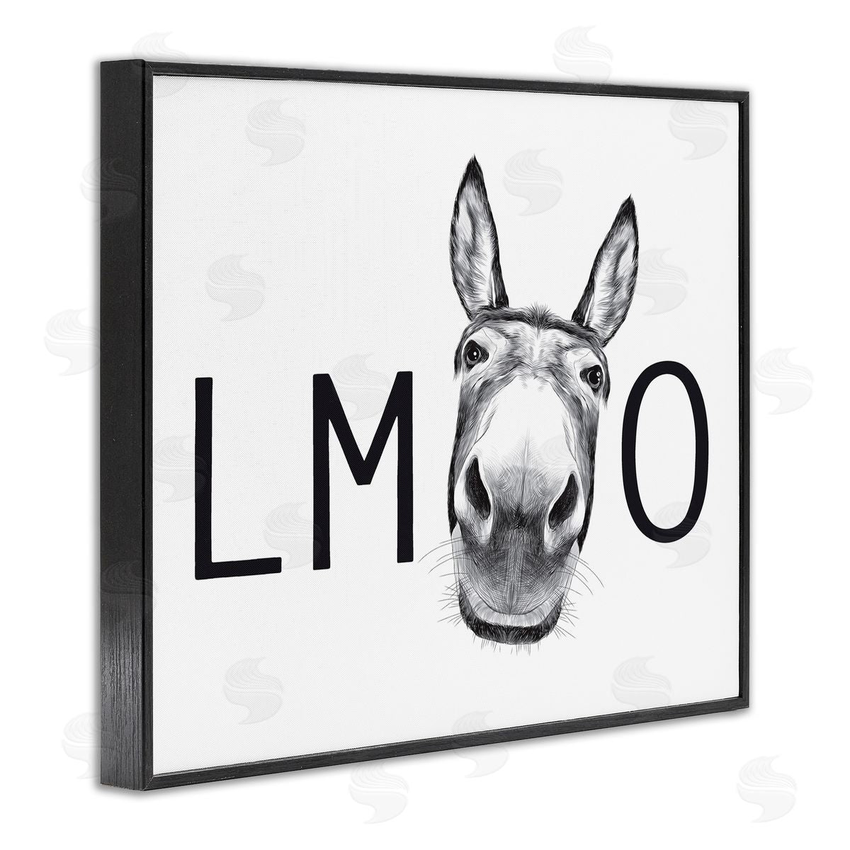 Lettered and Lined LMAO Donkey Amusing Monochrome Casual Animal Humor Black Framed Giclee Wall Art Print