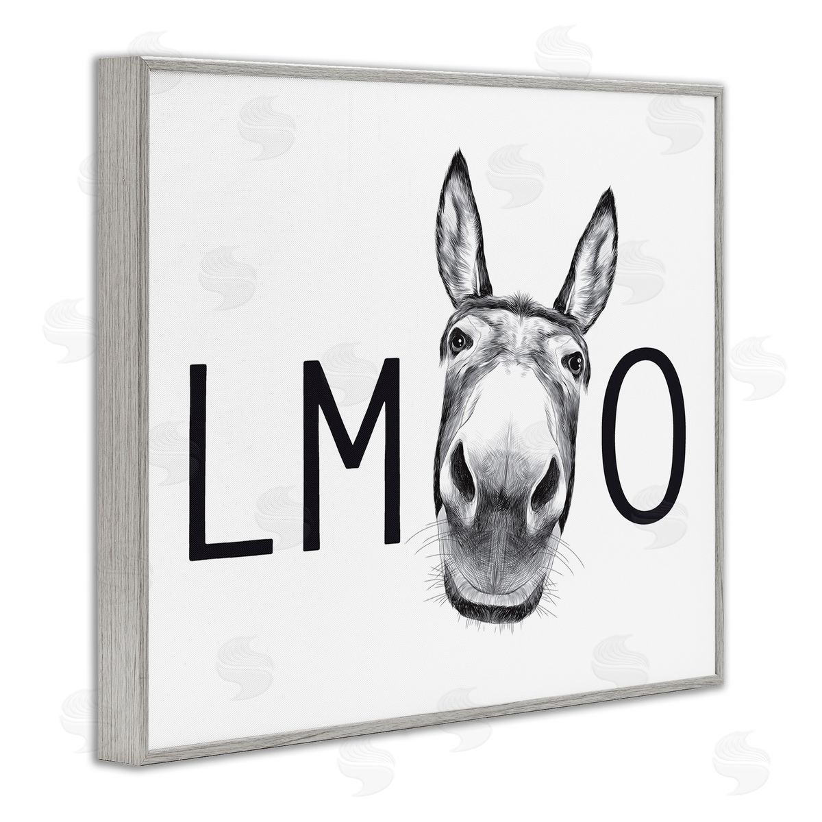 Lettered and Lined LMAO Donkey Amusing Monochrome Casual Animal Humor Gray Framed Giclee Wall Art Print