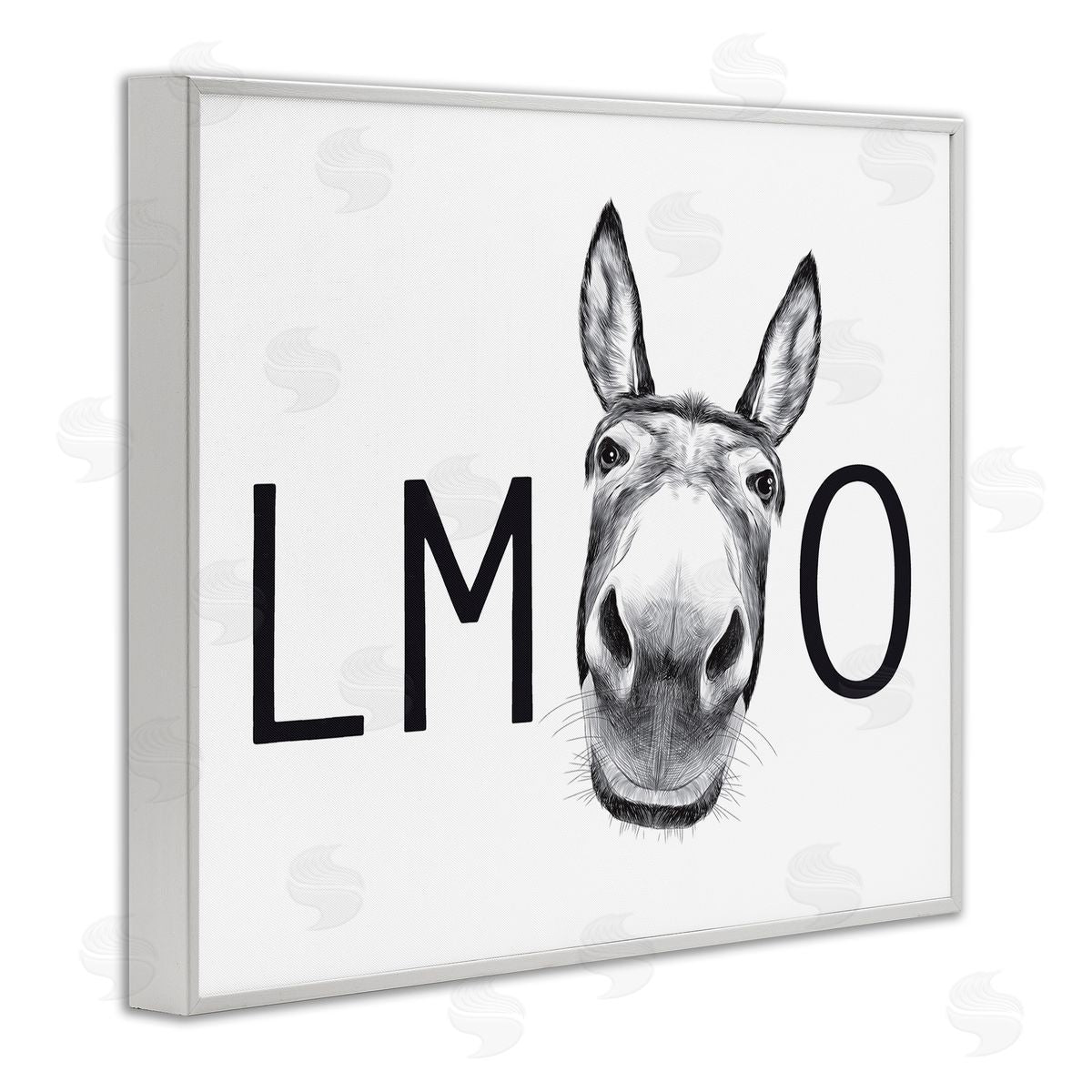 Lettered and Lined LMAO Donkey Amusing Monochrome Casual Animal Humor White Framed Giclee Wall Art Print