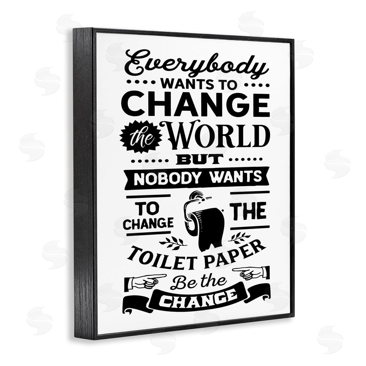 Lettered and Lined Be The Change Funny Toilet Paper Vintage Washroom Black Framed Giclee Wall Art Print