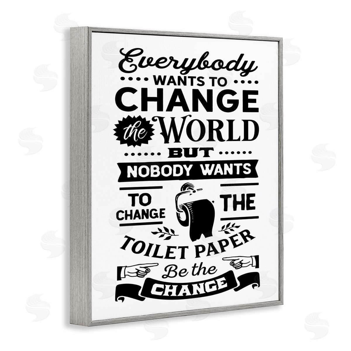 Lettered and Lined Be The Change Funny Toilet Paper Vintage Washroom Gray Framed Giclee Wall Art Print