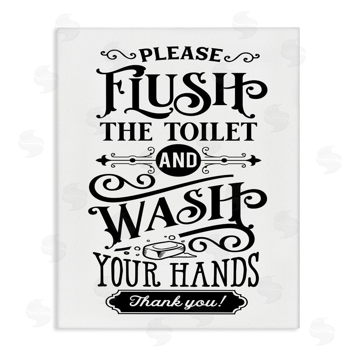 Lettered and Lined Flush & Wash Hands Vintage Text Typography Stretched Canvas Wall Art Print