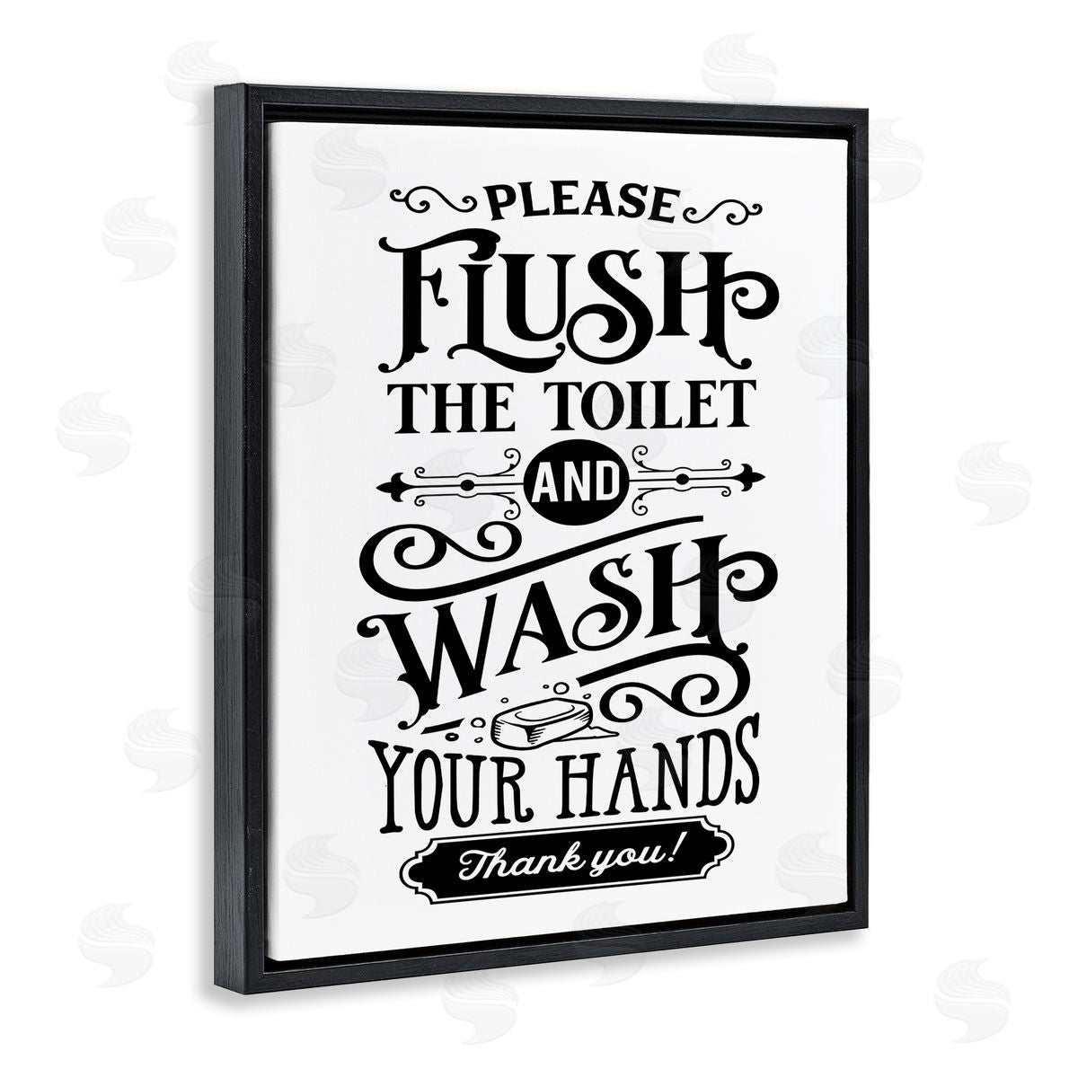 Lettered and Lined Flush & Wash Hands Vintage Text Typography Black Floating Frame Canvas Wall Art Print