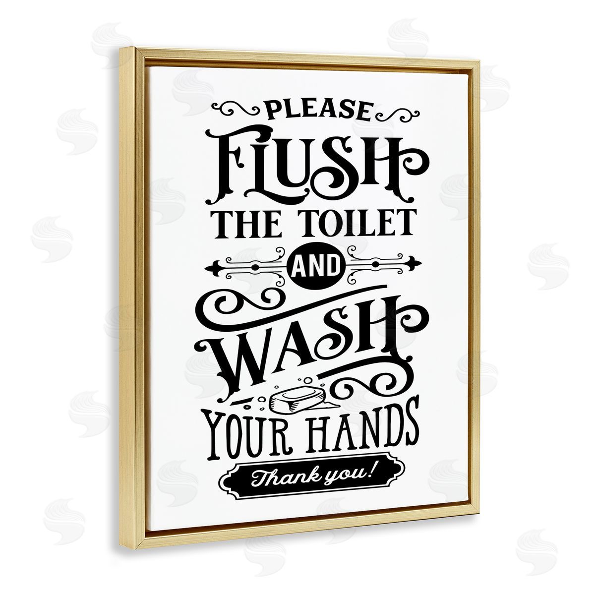 Lettered and Lined Flush & Wash Hands Vintage Text Typography Gold Floating Frame Canvas Wall Art Print