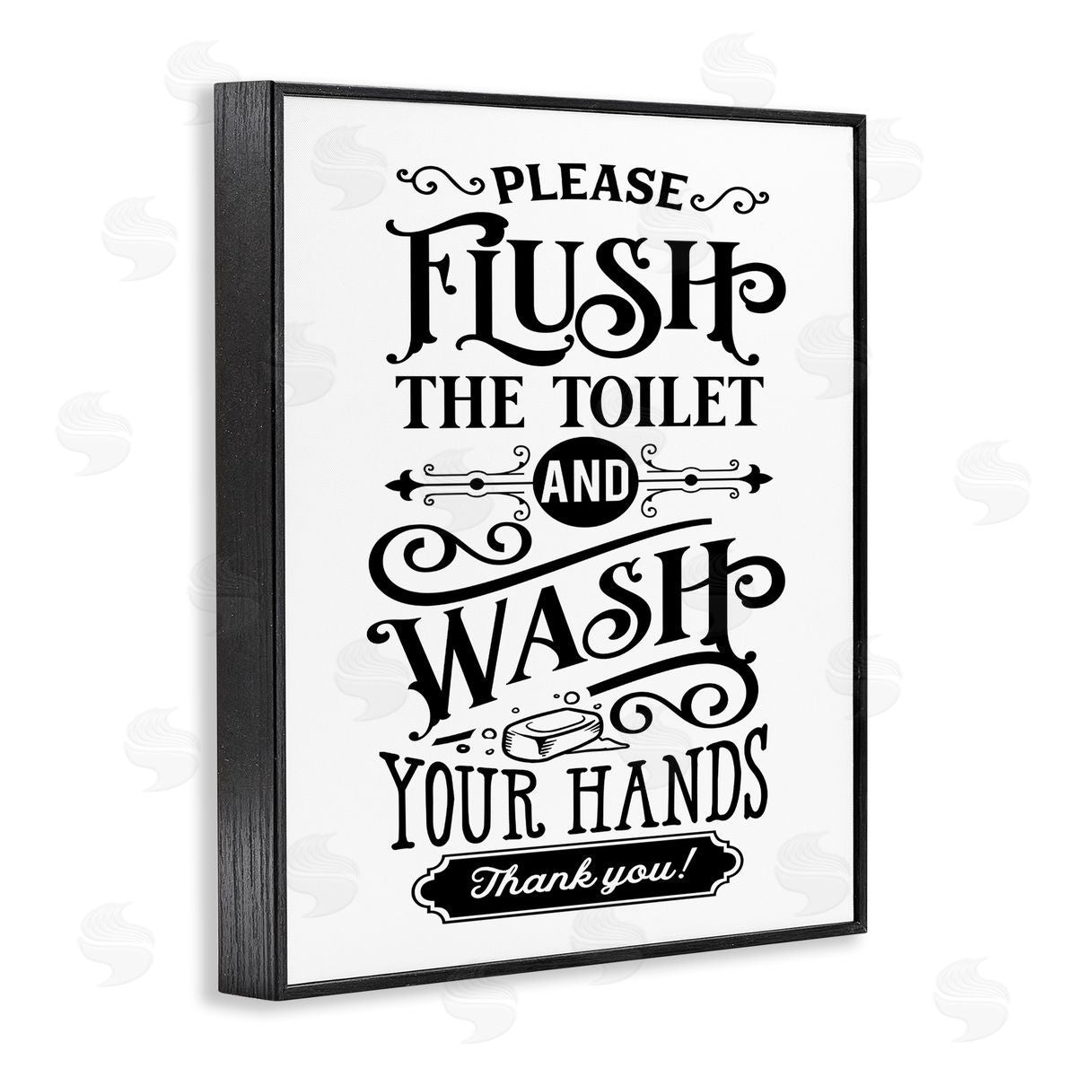 Lettered and Lined Flush & Wash Hands Vintage Text Typography Black Framed Giclee Wall Art Print