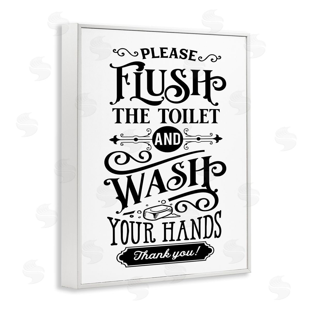 Lettered and Lined Flush & Wash Hands Vintage Text Typography White Framed Giclee Wall Art Print