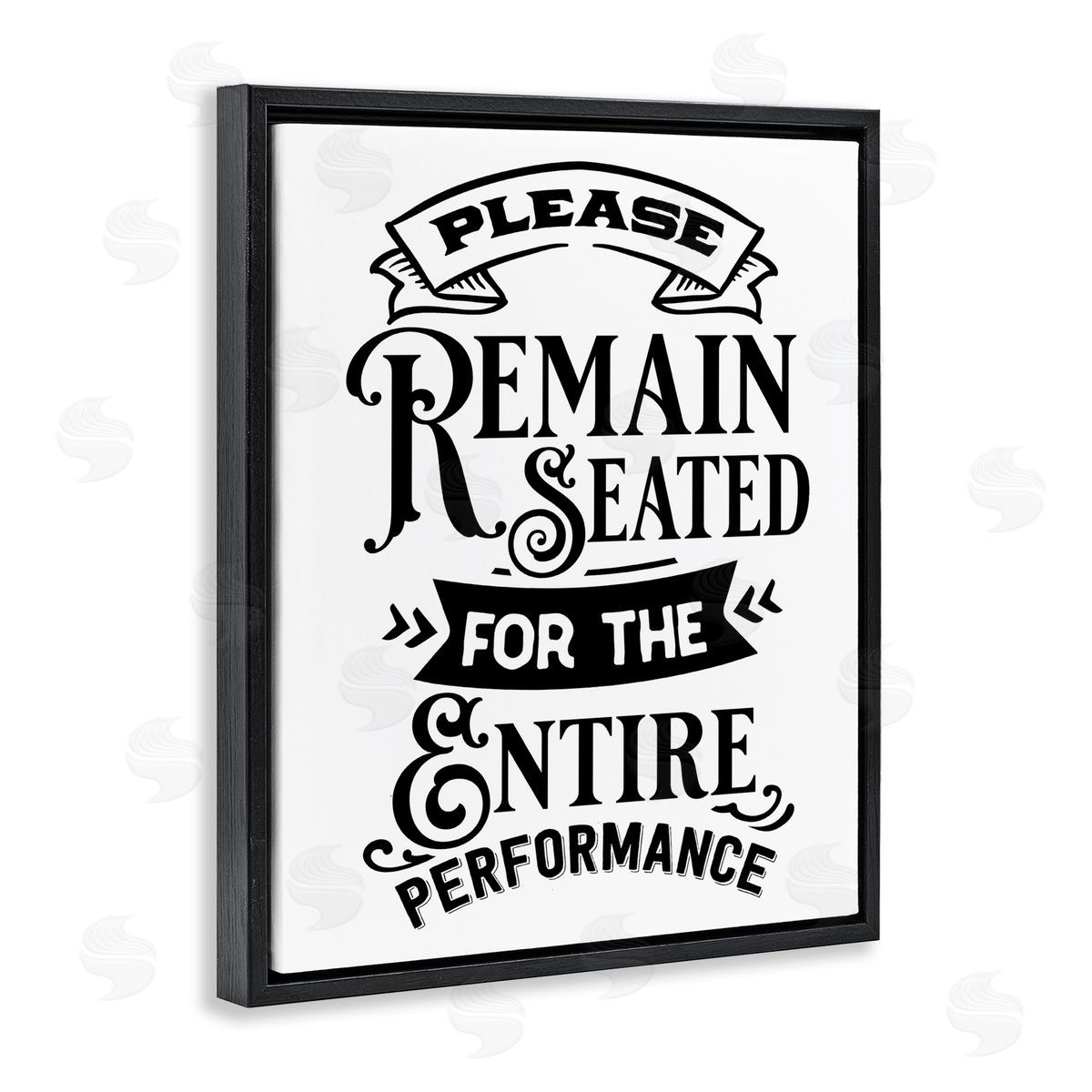Lettered and Lined Please Remain Seated Humorous Vintage Bathroom Saying Black Floating Frame Canvas Wall Art Print