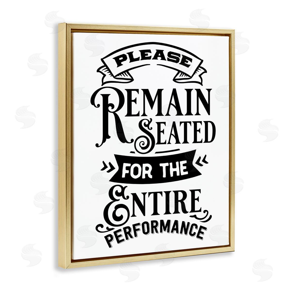 Lettered and Lined Please Remain Seated Humorous Vintage Bathroom Saying Gold Floating Frame Canvas Wall Art Print