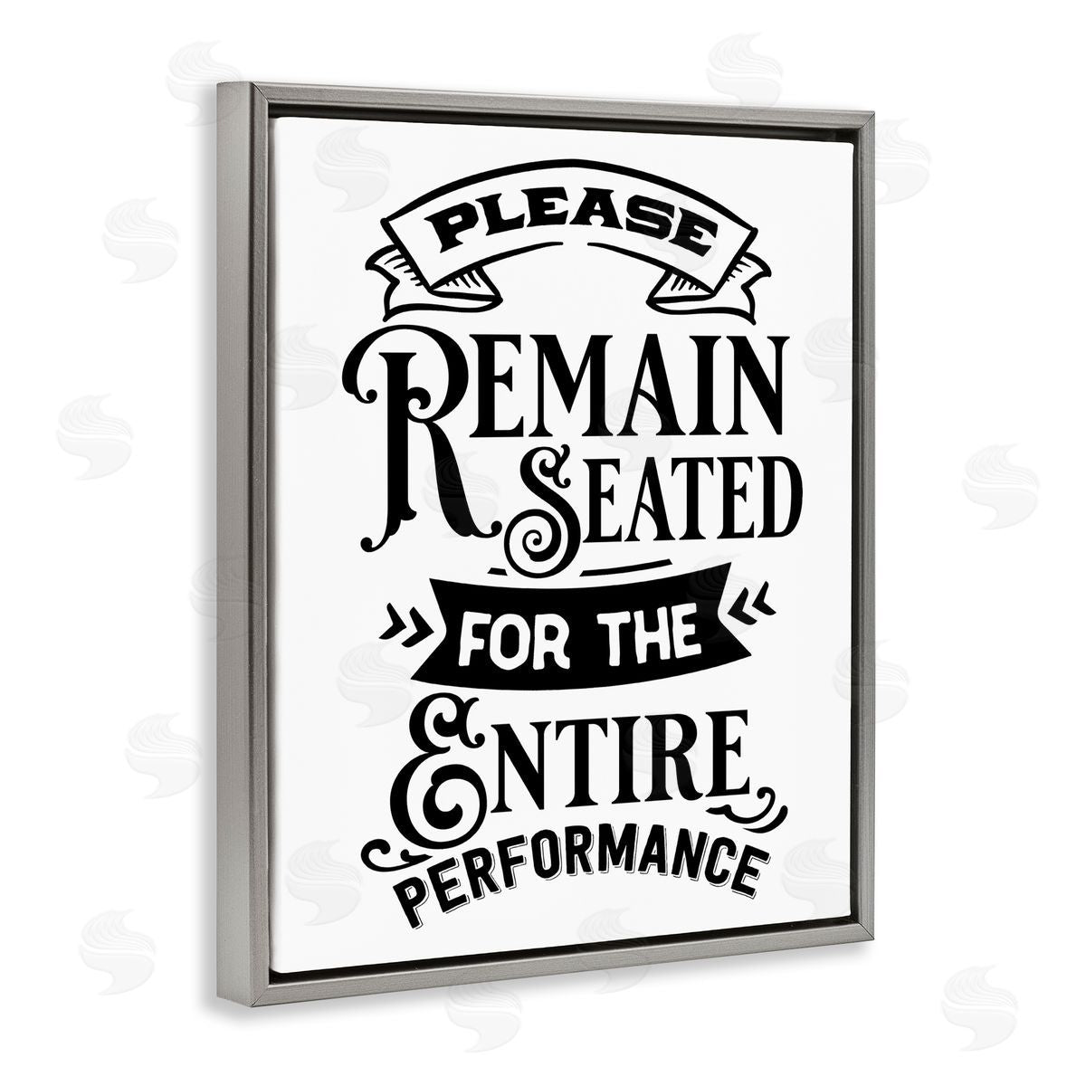 Lettered and Lined Please Remain Seated Humorous Vintage Bathroom Saying Gray Floating Frame Canvas Wall Art Print