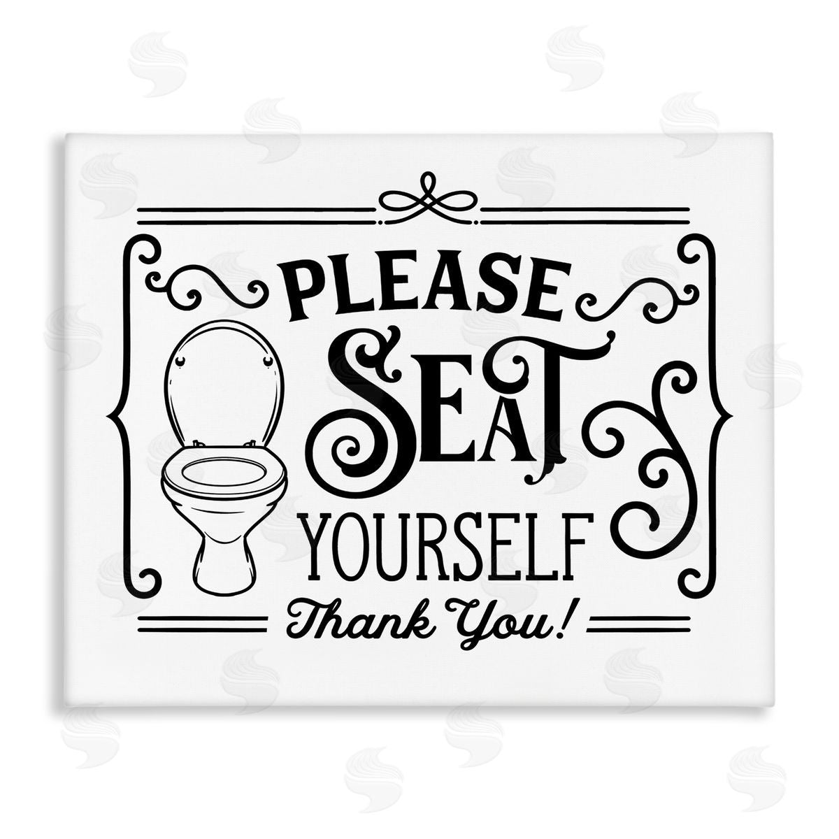 Lettered and Lined Seat Yourself Vintage Bathroom Toilet Stretched Canvas Wall Art Print
