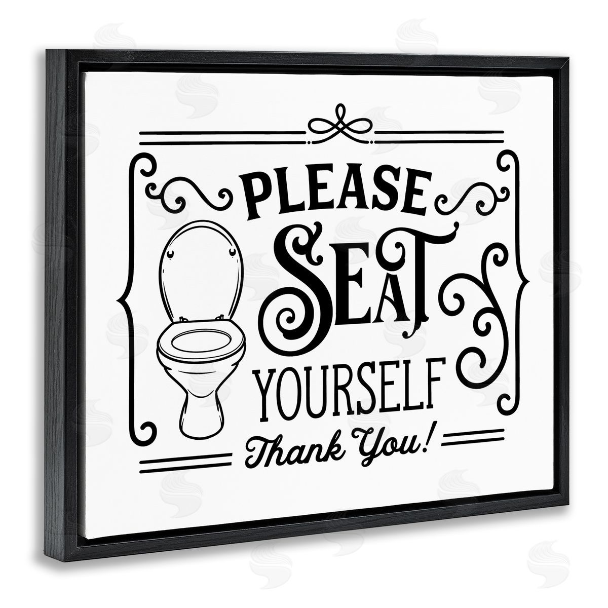 Lettered and Lined Seat Yourself Vintage Bathroom Toilet Black Floating Frame Canvas Wall Art Print