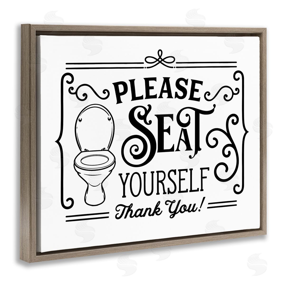 Lettered and Lined Seat Yourself Vintage Bathroom Toilet Brown Floating Frame Canvas Wall Art Print