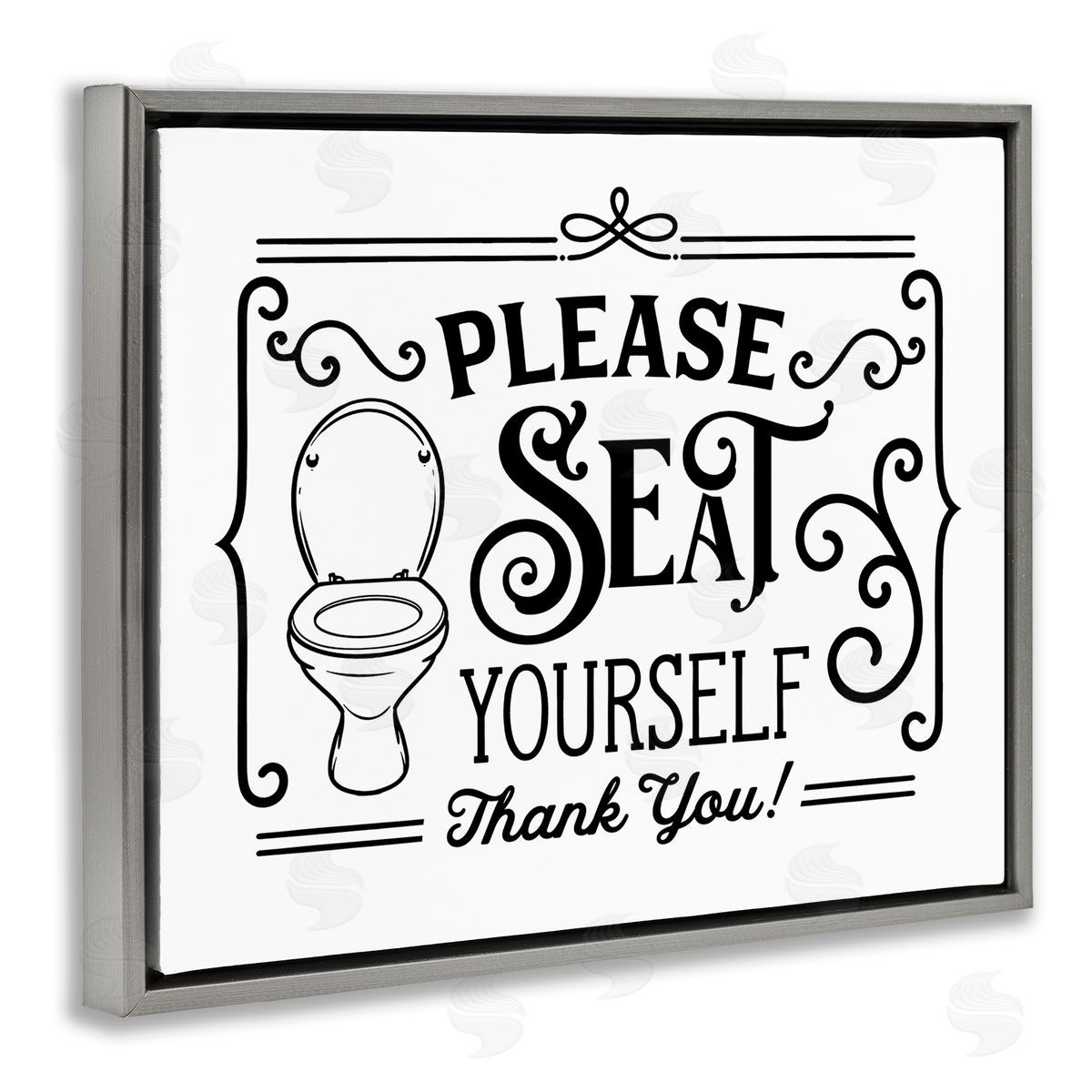 Lettered and Lined Seat Yourself Vintage Bathroom Toilet Gray Floating Frame Canvas Wall Art Print