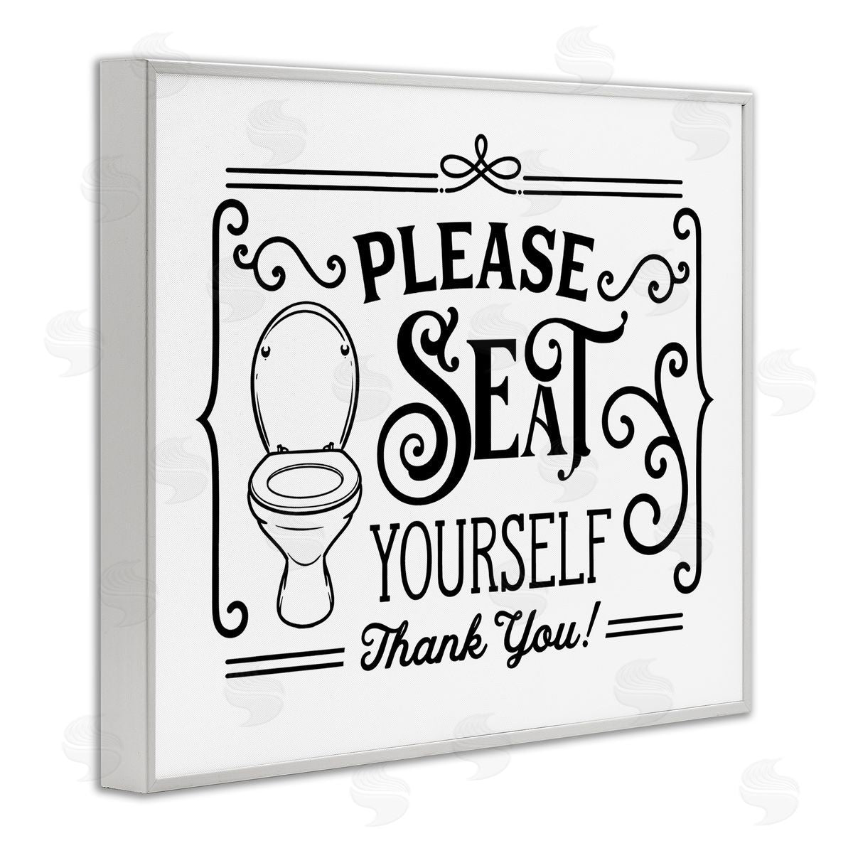 Lettered and Lined Seat Yourself Vintage Bathroom Toilet White Framed Giclee Wall Art Print