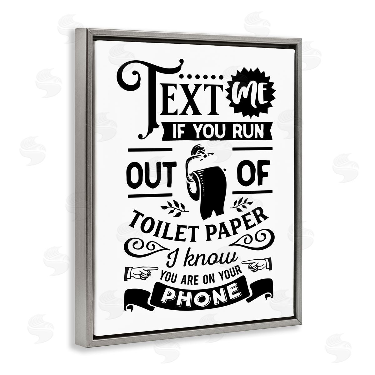 Lettered and Lined Text For Toilet Paper Vintage Text Bathroom Sign Gray Floating Frame Canvas Wall Art Print
