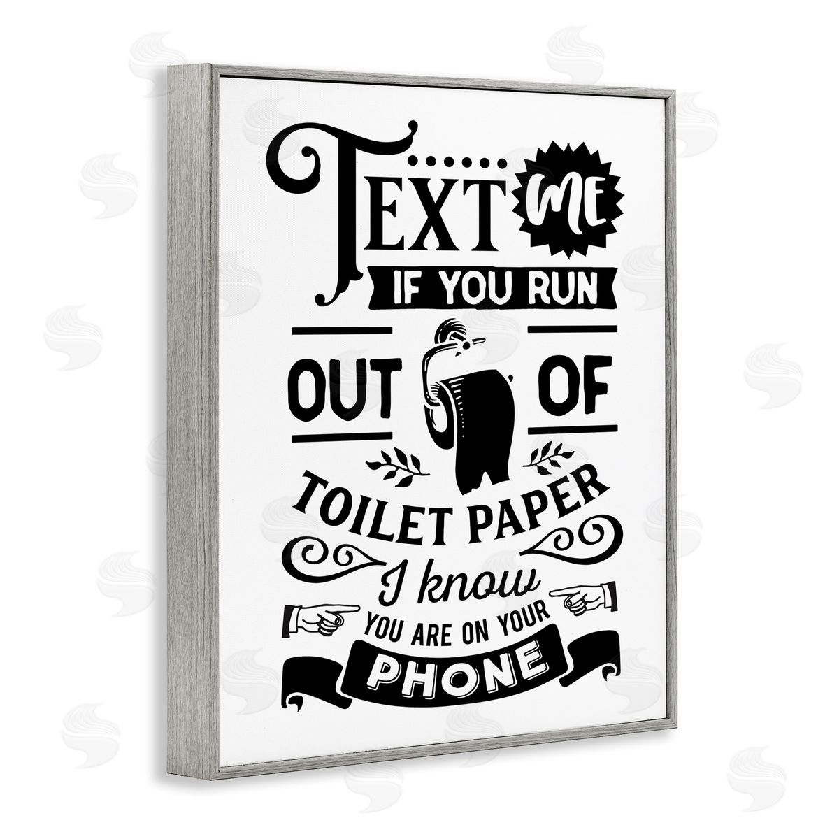 Lettered and Lined Text For Toilet Paper Vintage Text Bathroom Sign Gray Framed Giclee Wall Art Print