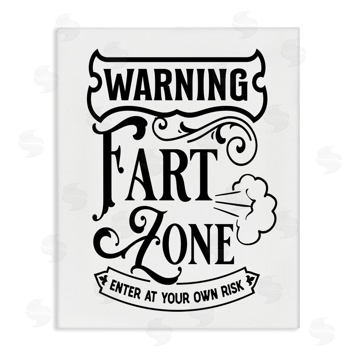 Lettered and Lined Warning Fart Zone Funny Bathroom Vintage  Stretched Canvas Wall Art Print