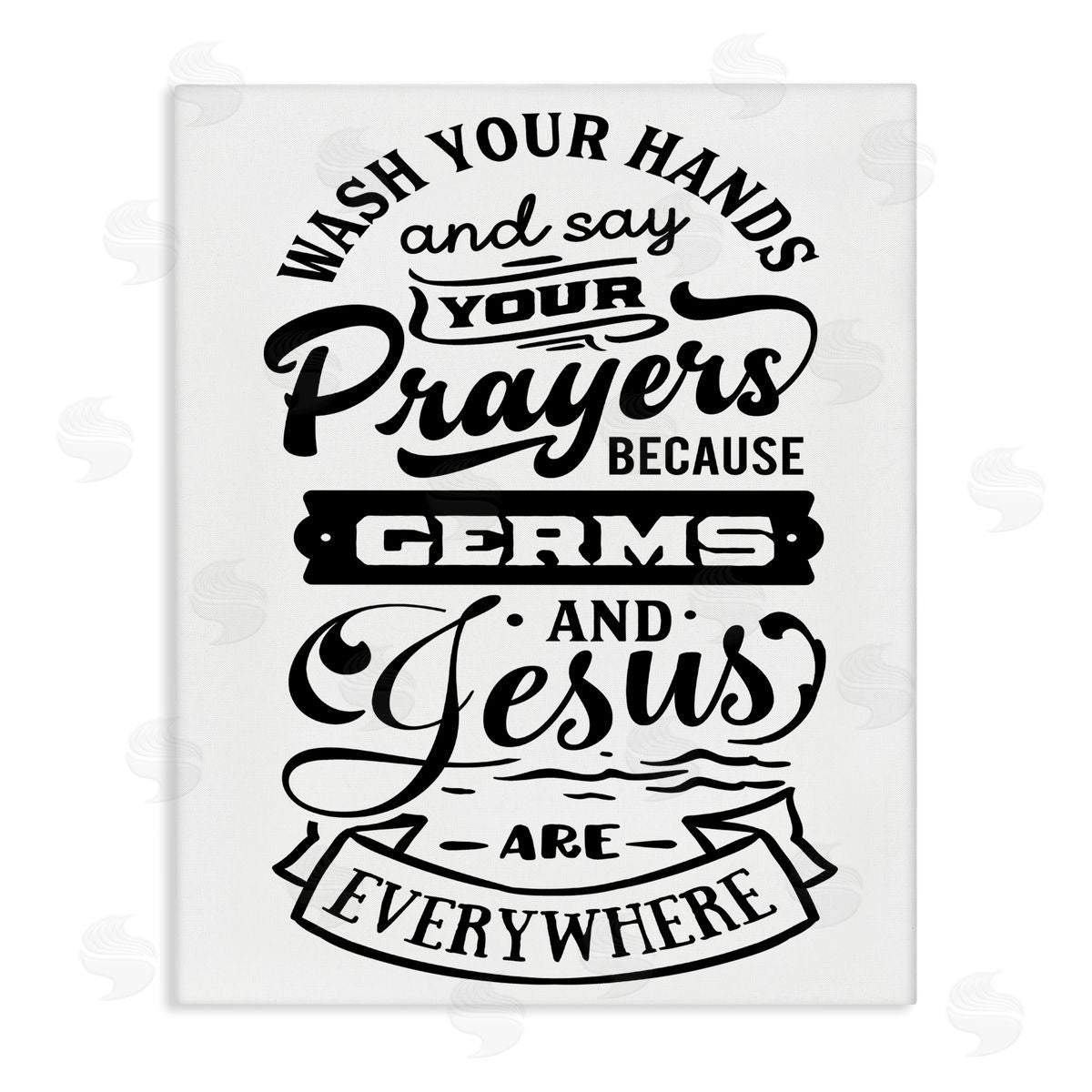 Lettered and Lined Wash Hands & Prayers Witty Religious Bathroom Sign Stretched Canvas Wall Art Print