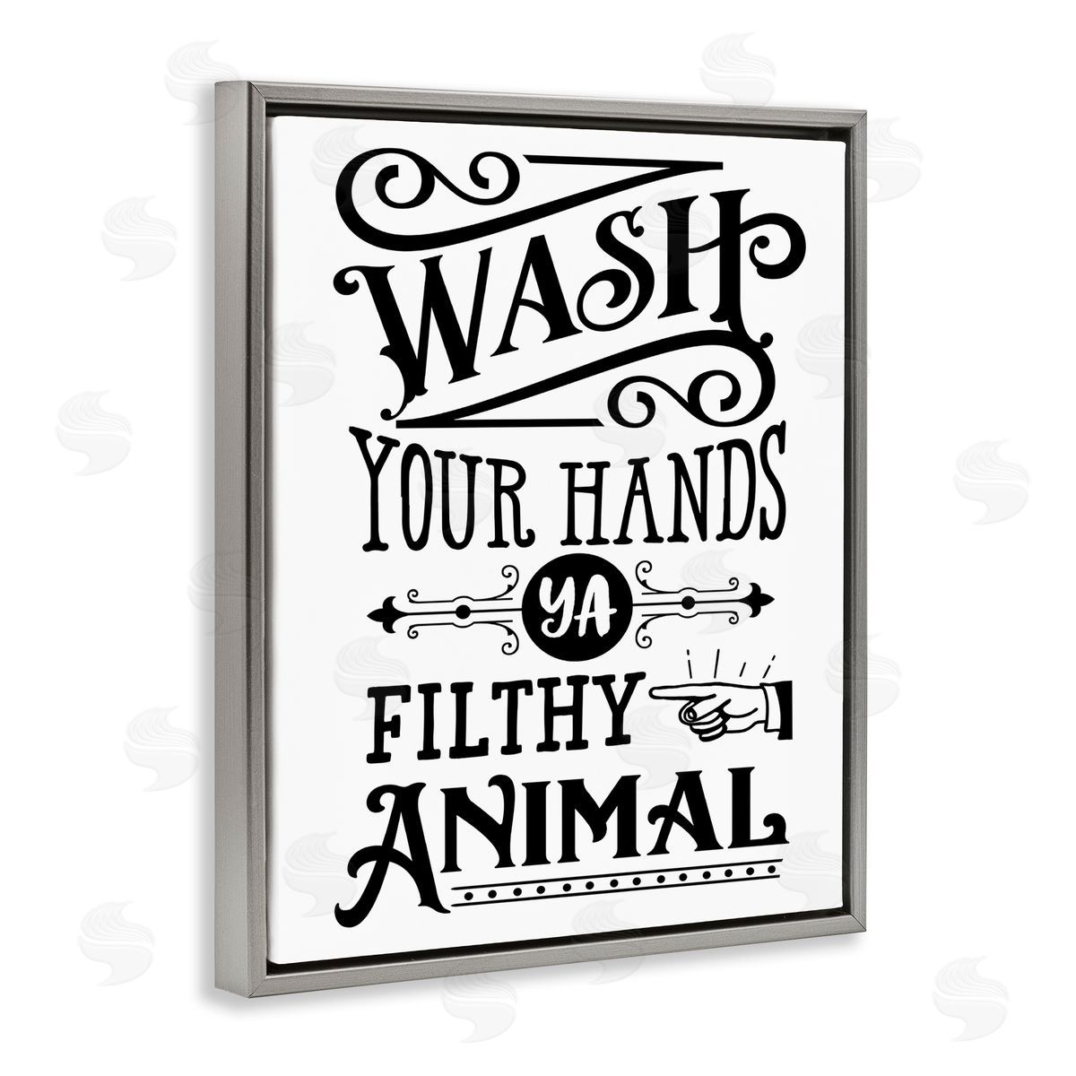 Lettered and Lined Wash Your Hands Vintage Symbol Serif Typography Gray Floating Frame Canvas Wall Art Print