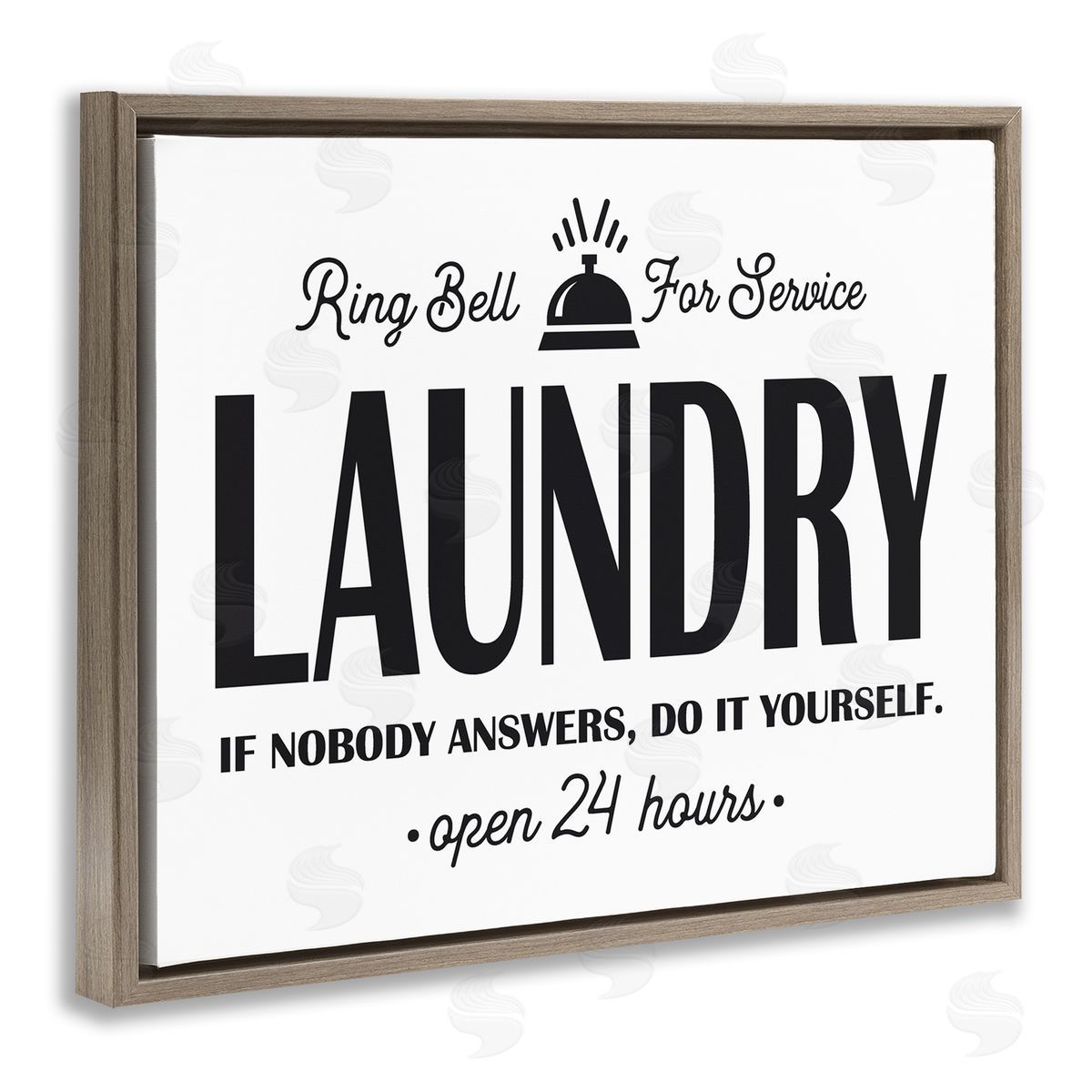 Lettered and Lined Ring Bell Laundry Signage Vintage Text  Brown Floating Frame Canvas Wall Art Print