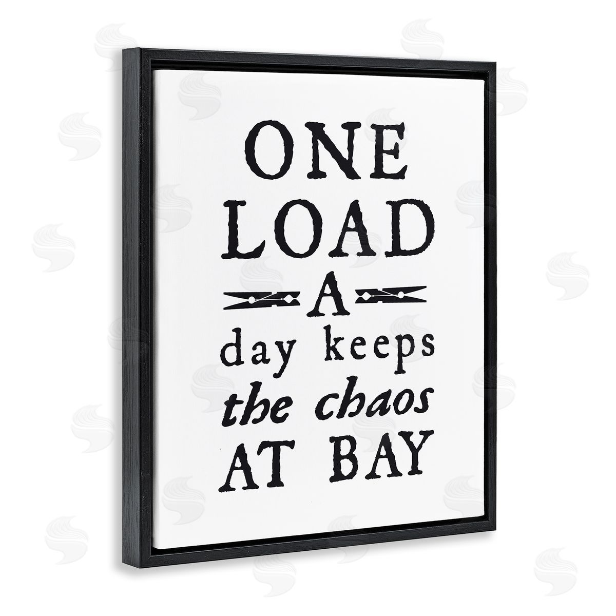 Lettered and Lined Laundry Clothespin Distressed Text Phrase Sign Black Floating Frame Canvas Wall Art Print