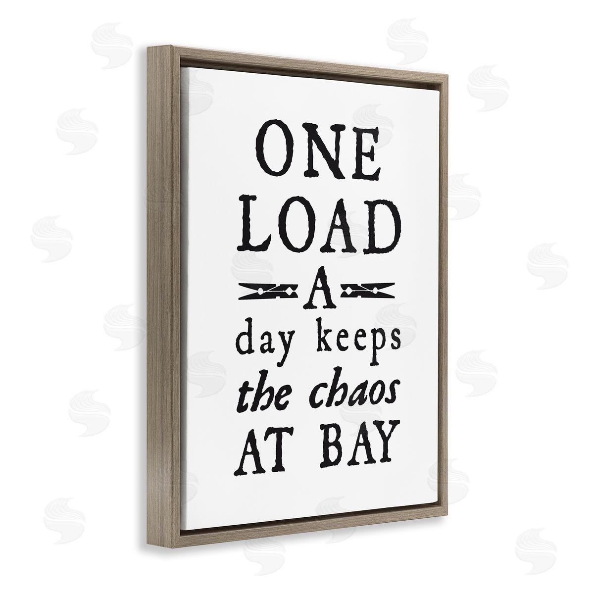 Lettered and Lined Laundry Clothespin Distressed Text Phrase Sign Brown Floating Frame Canvas Wall Art Print