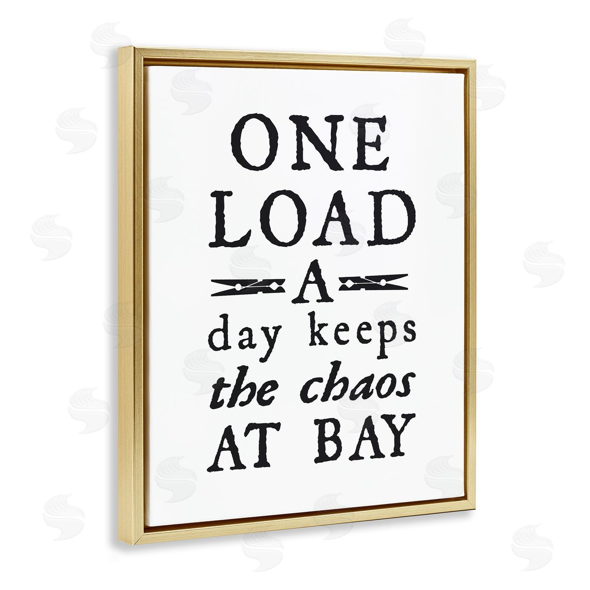 Lettered and Lined Laundry Clothespin Distressed Text Phrase Sign Gold Floating Frame Canvas Wall Art Print