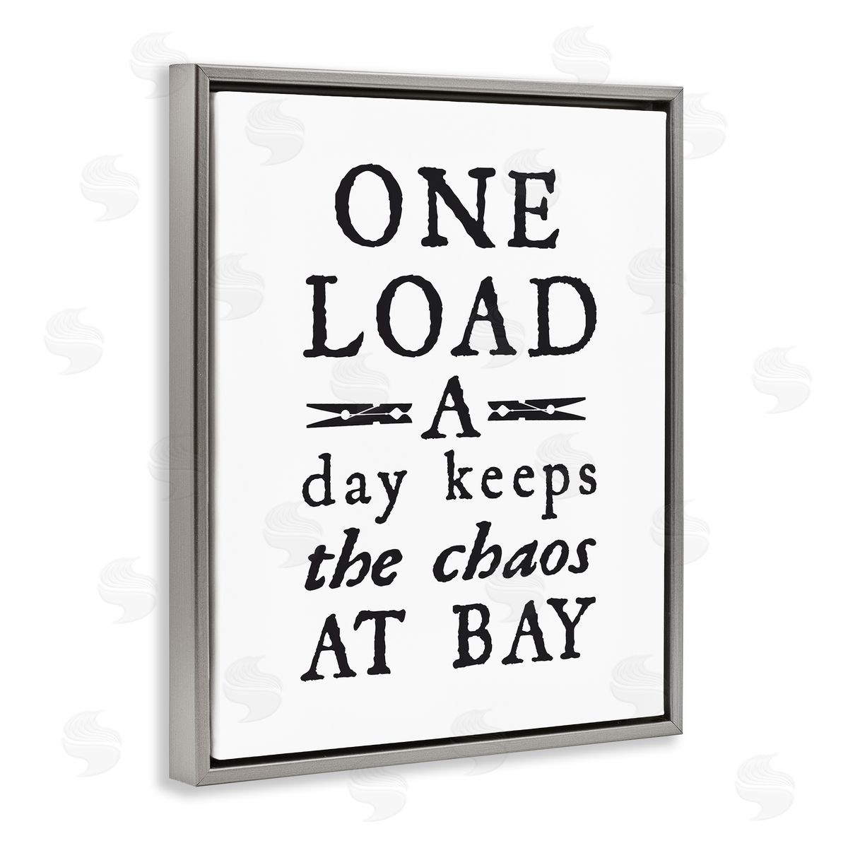 Lettered and Lined Laundry Clothespin Distressed Text Phrase Sign Gray Floating Frame Canvas Wall Art Print