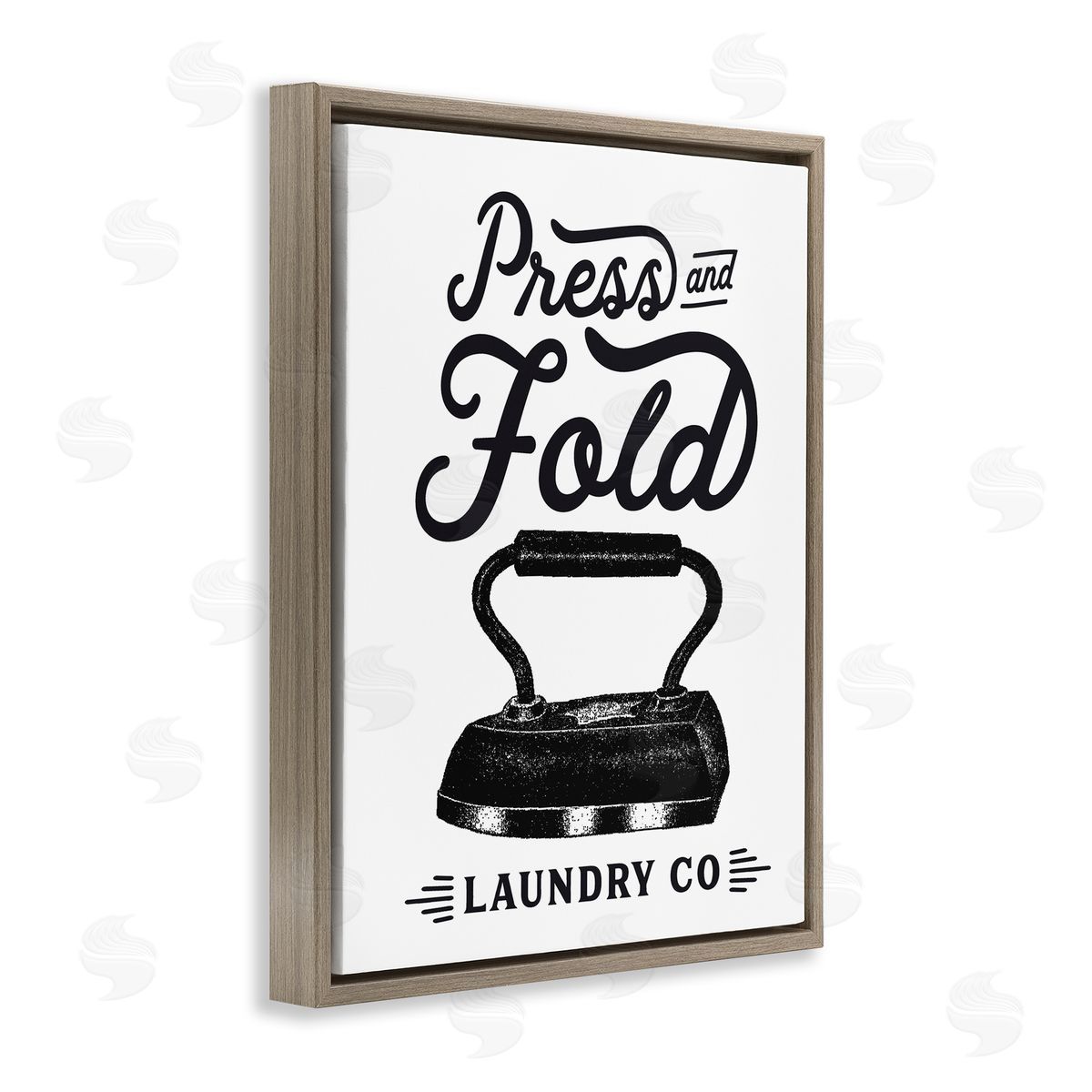 Lettered and Lined Press & Fold Antique Iron Laundry Lettering Phrase  Brown Floating Frame Canvas Wall Art Print