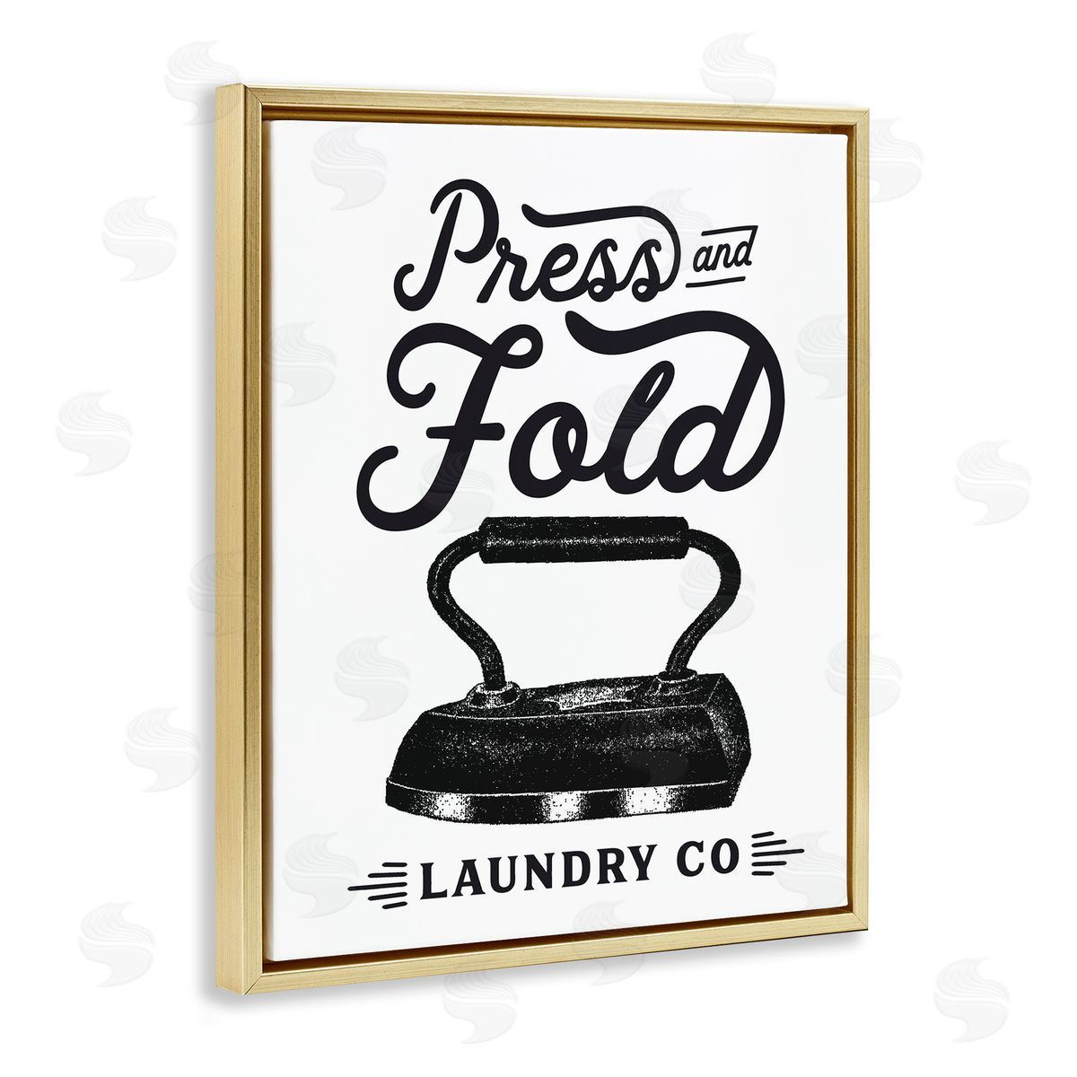 Lettered and Lined Press & Fold Antique Iron Laundry Lettering Phrase  Gold Floating Frame Canvas Wall Art Print
