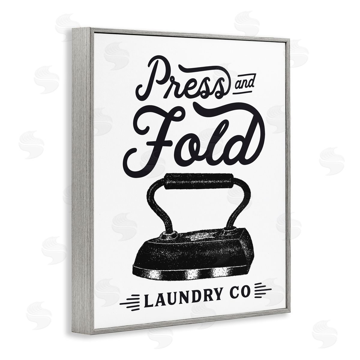 Lettered and Lined Press & Fold Antique Iron Laundry Lettering Phrase  Gray Framed Giclee Wall Art Print