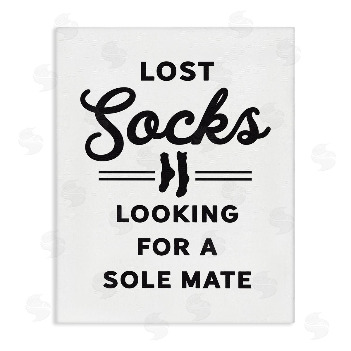 Lettered and Lined Lost Sock Soul Mate Laundry Room Saying  Stretched Canvas Wall Art Print