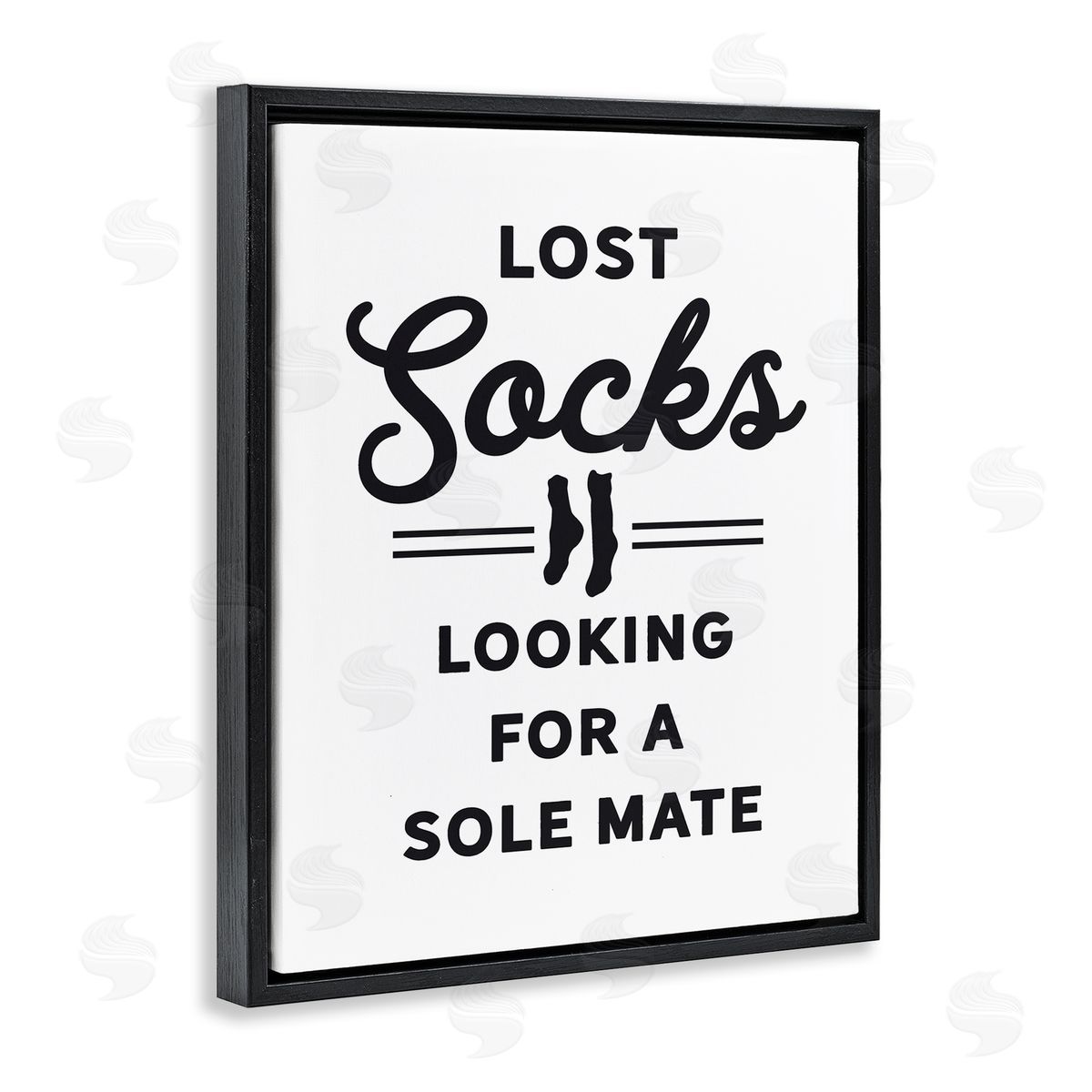 Lettered and Lined Lost Sock Soul Mate Laundry Room Saying  Black Floating Frame Canvas Wall Art Print