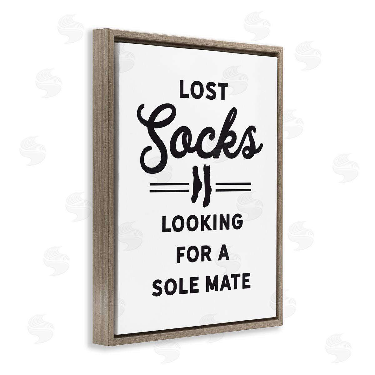 Lettered and Lined Lost Sock Soul Mate Laundry Room Saying  Brown Floating Frame Canvas Wall Art Print