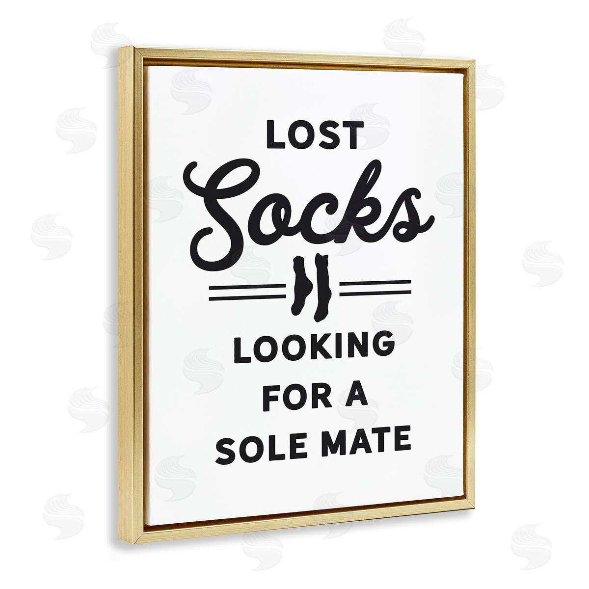 Lettered and Lined Lost Sock Soul Mate Laundry Room Saying  Gold Floating Frame Canvas Wall Art Print