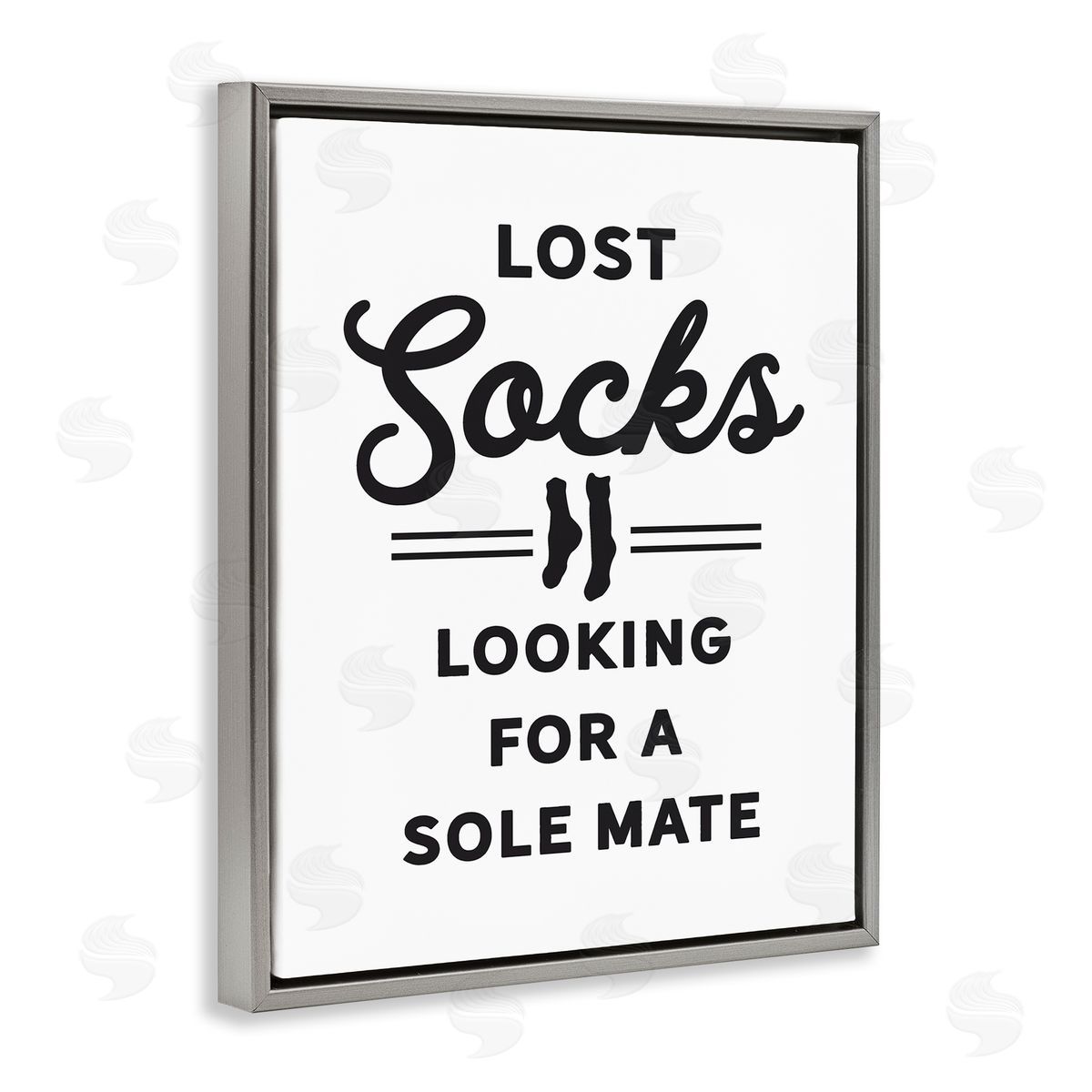 Lettered and Lined Lost Sock Soul Mate Laundry Room Saying  Gray Floating Frame Canvas Wall Art Print