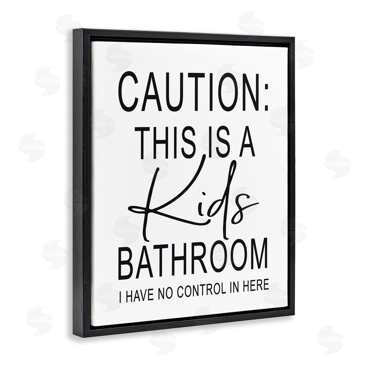 Lettered and Lined Kids Bathroom No Control Casual Bathroom Sign Black Floating Frame Canvas Wall Art Print