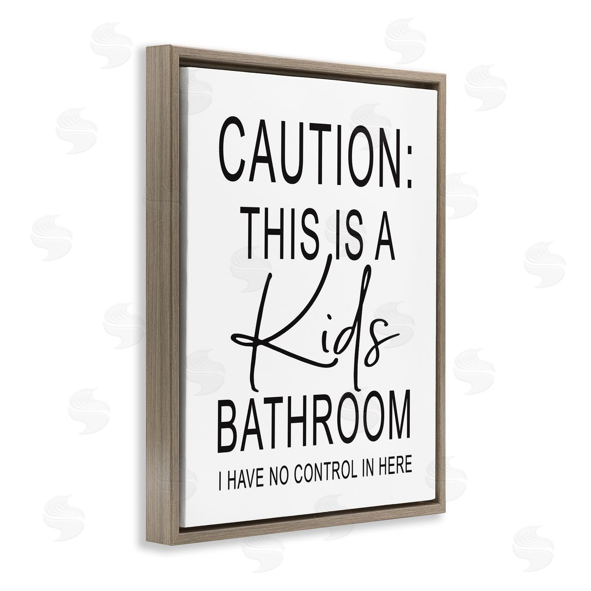 Lettered and Lined Kids Bathroom No Control Casual Bathroom Sign Brown Floating Frame Canvas Wall Art Print